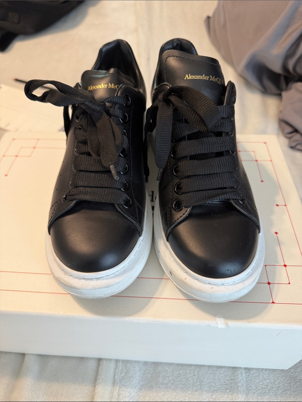 Alexander McQueen Black Leather Sneakers with White Sole